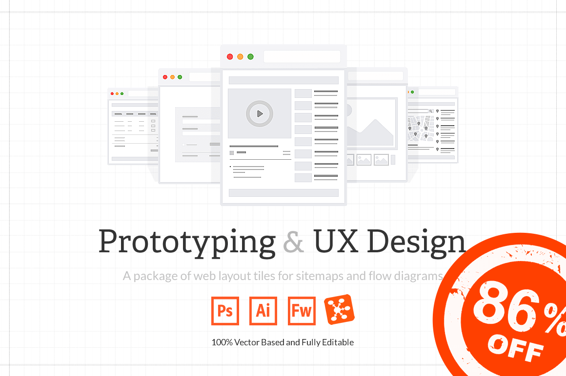 UX Web Tiles for Flow Diagrams and Sitemaps - only $24!