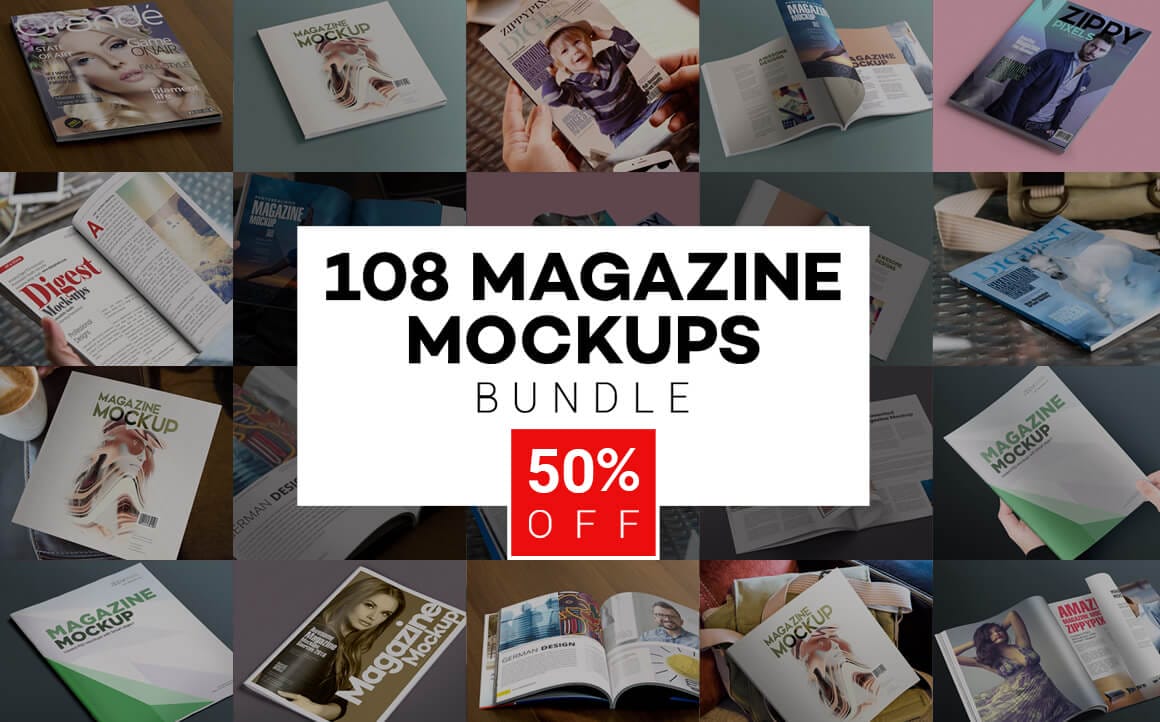108 Hi-Res Magazine Mockups from Zippy Pixels  - only $17!