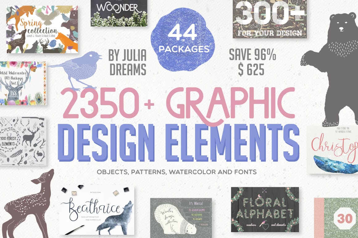 2350+ Graphic Design Elements and Patterns (with Extended License) - $21!