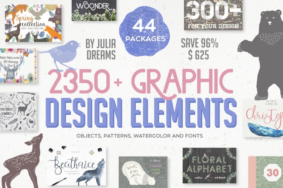 2350+ Graphic Design Elements and Patterns (with Extended License) – $21!
