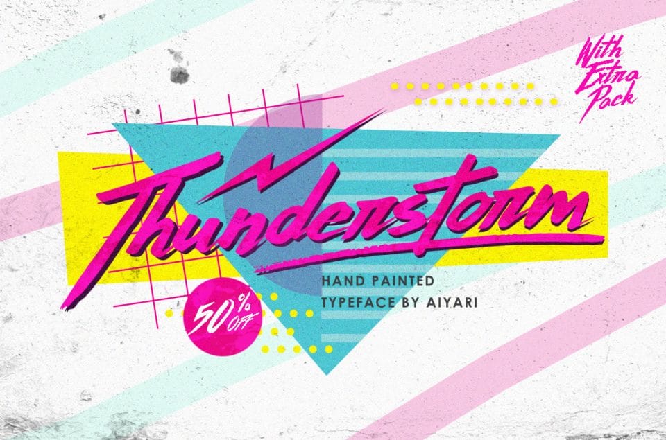 ’80s Inspired Hand-Made Brush Script Thunderstorm Typeface – only $7!
