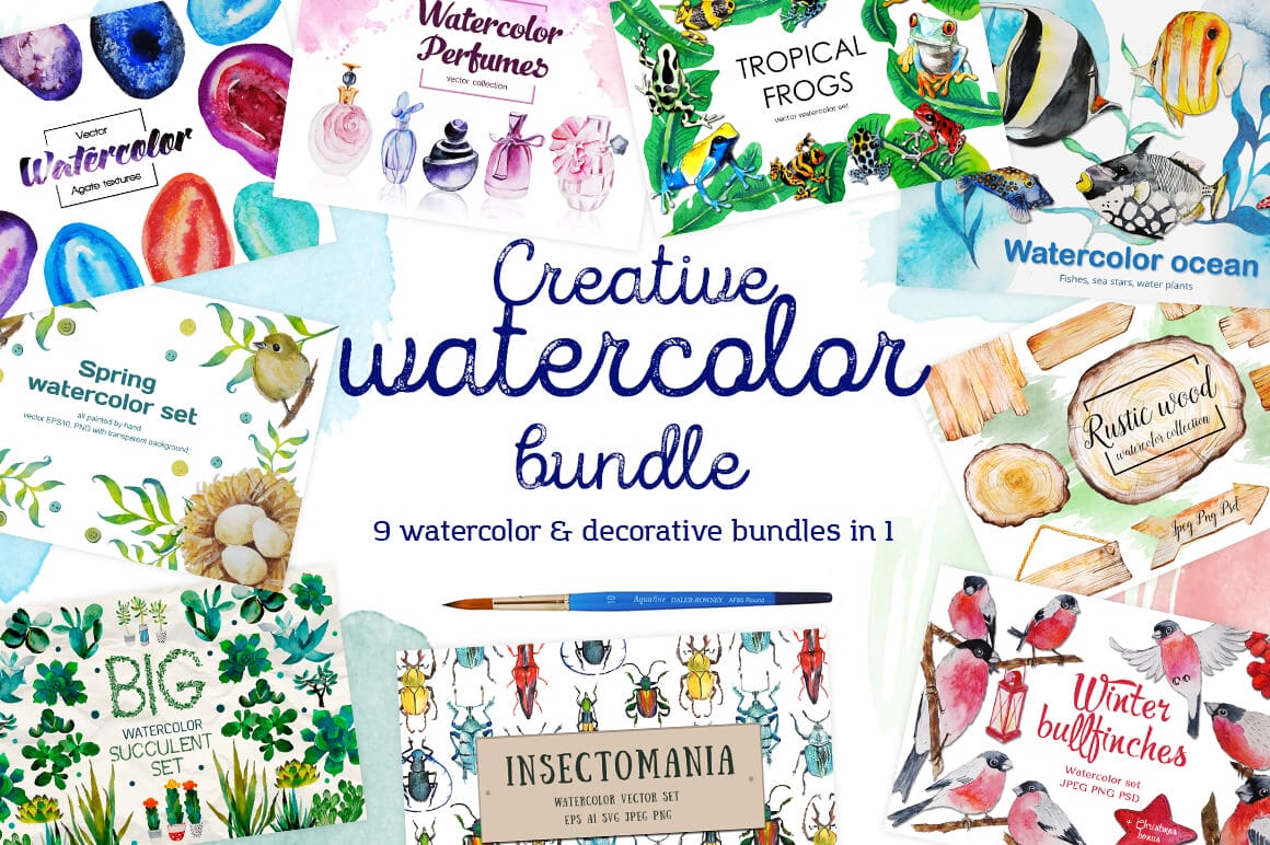 9 Gorgeous Creative Watercolor Collections from Maria Letta - only $18!