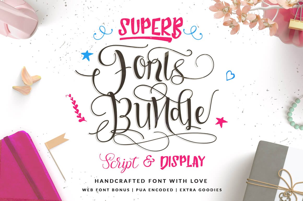 Superb Fonts Bundle of 7 Script & Display Typefaces - only $7!