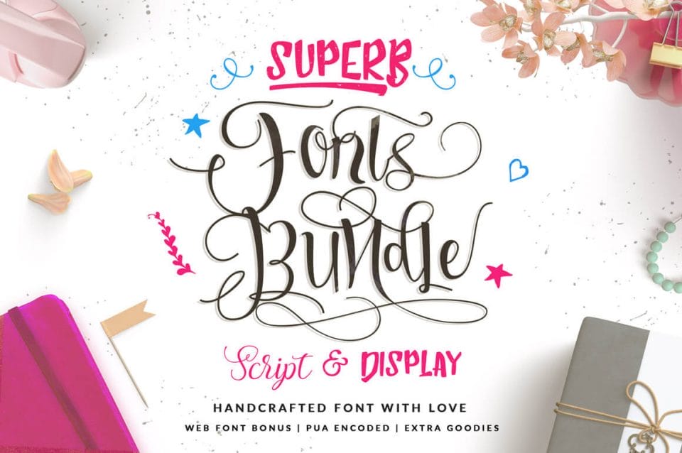 Superb Fonts Bundle of 7 Script & Display Typefaces – only $7!