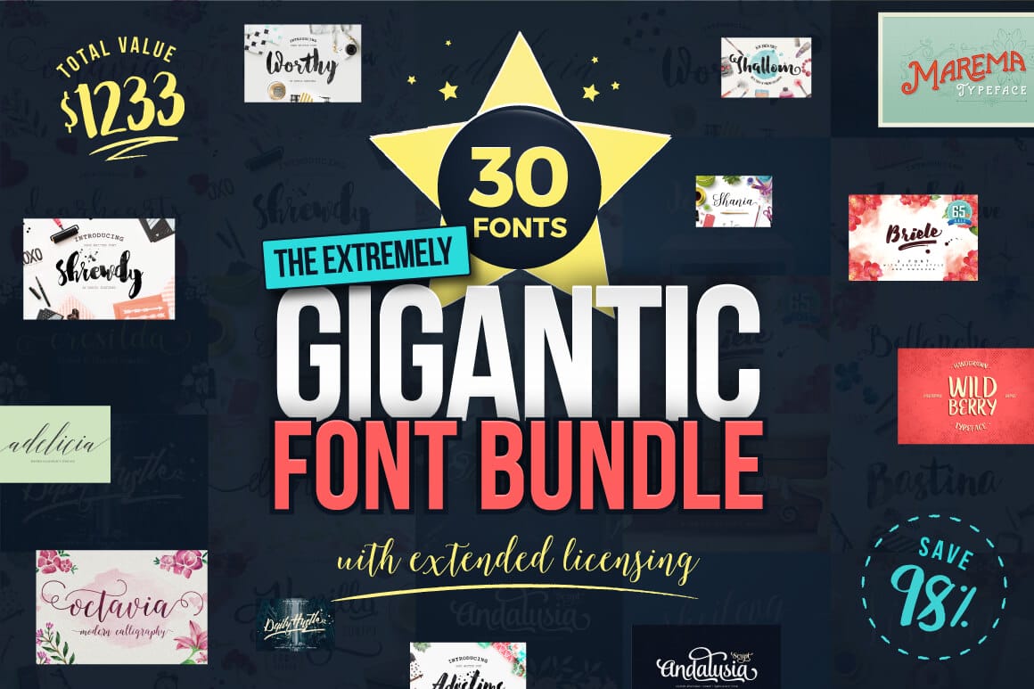 The GIGANTIC Font Bundle (30 Fonts with Extended Licenses) – only $29!
