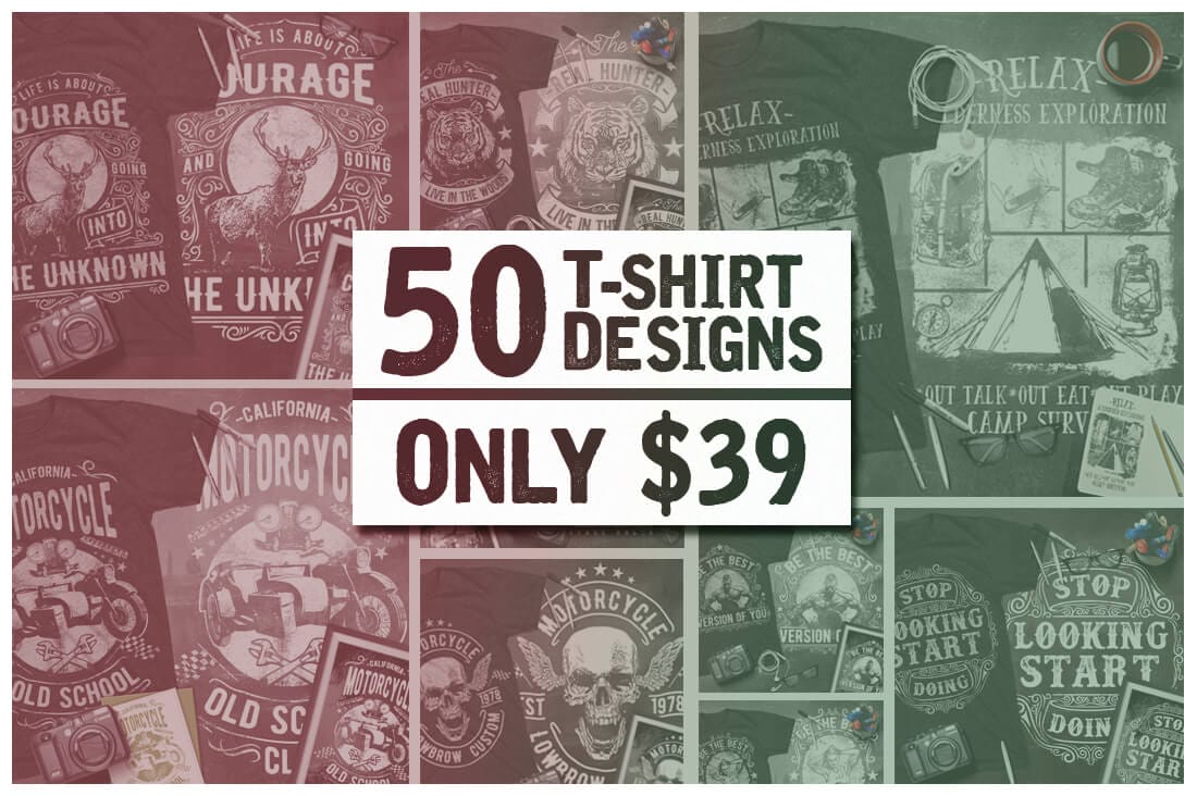 50 Premium T-Shirt Designs with Extended License - only $27!