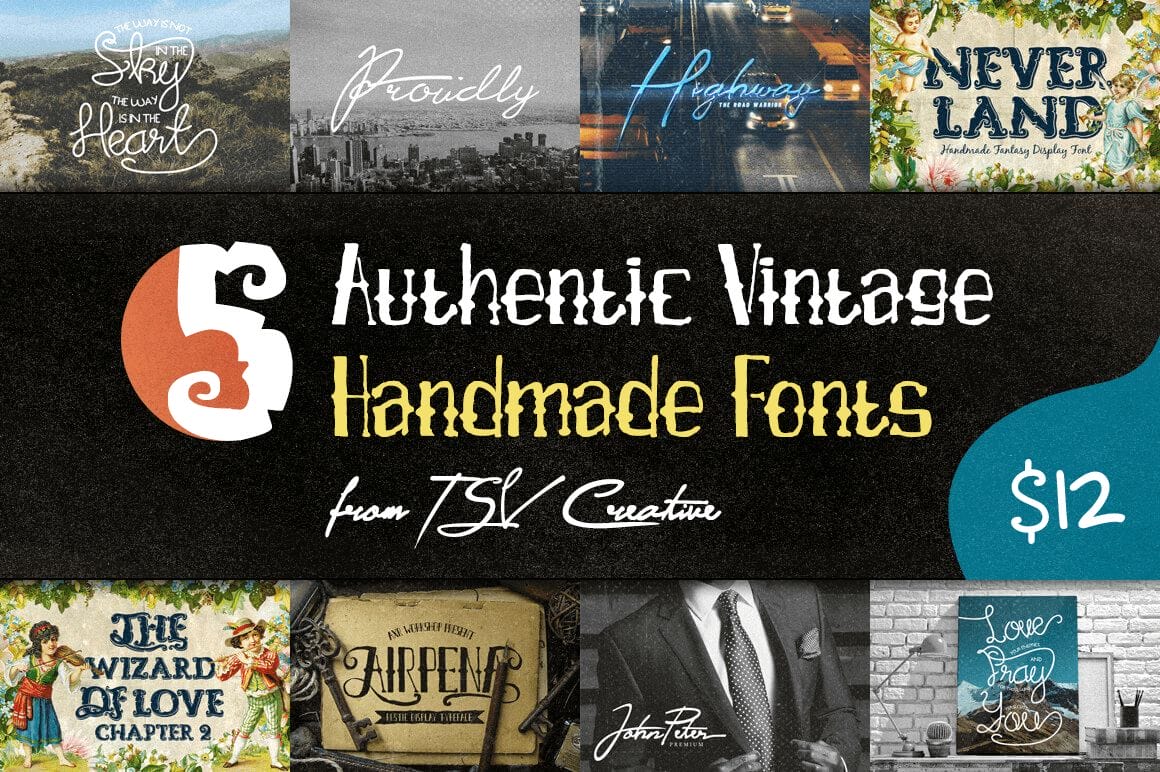 5 Authentic Vintage Handmade Fonts from TSV Creative – only $12!