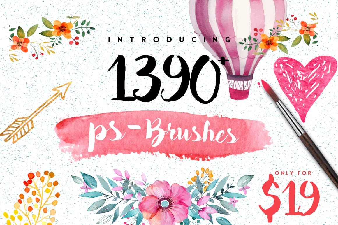 Bundle: 1300+ Versatile Photoshop Brushes from Inventicons - only $19!