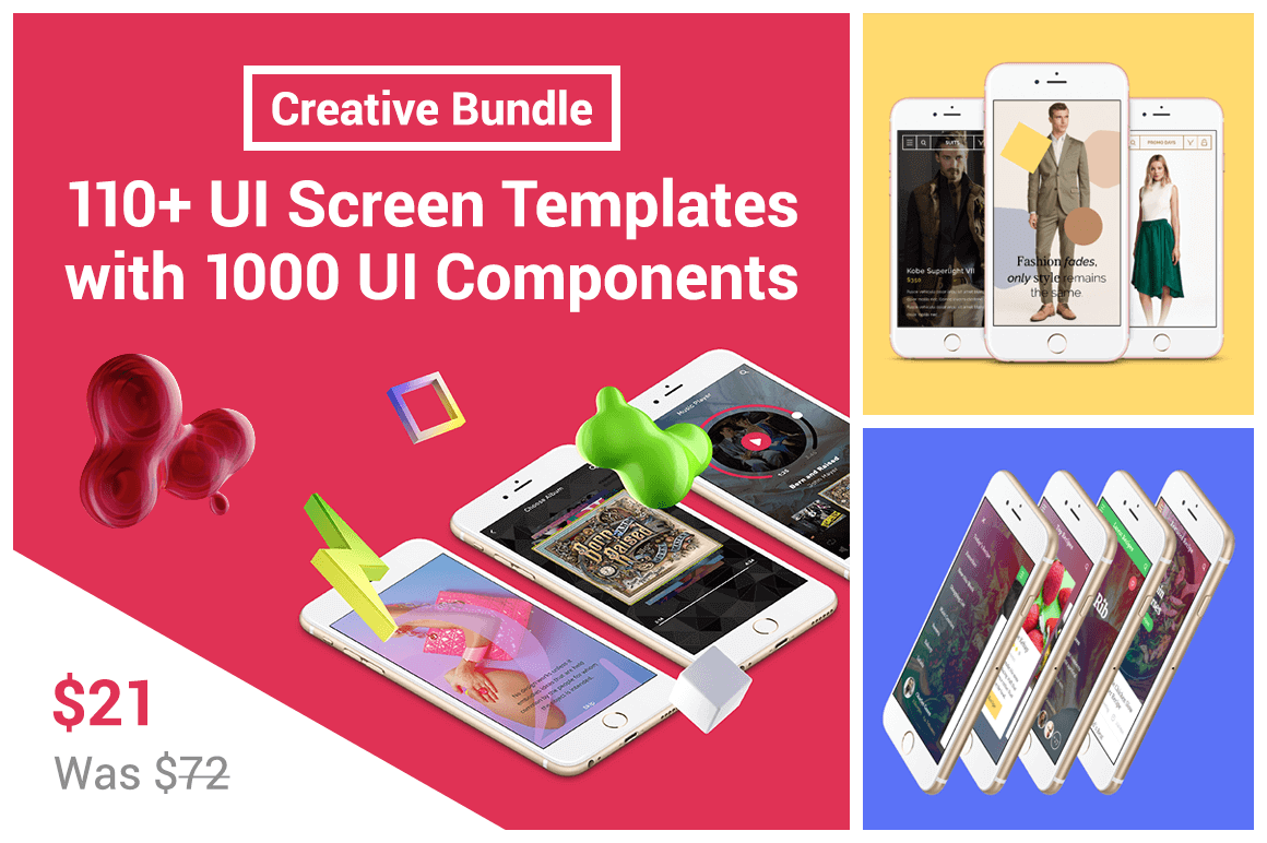 Creative Bundle: 110+ UI Screen Templates with 1000 UI Components - only $21!