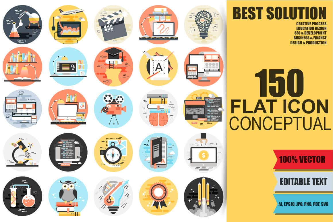 150 Professional Flat Conceptual Icons – only $12!