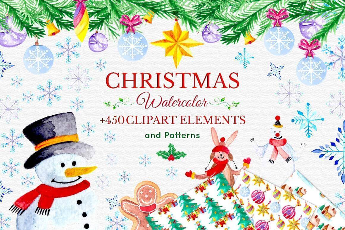 Watercolor Christmas Designer’s Toolkit of 450 Elements – only $15!