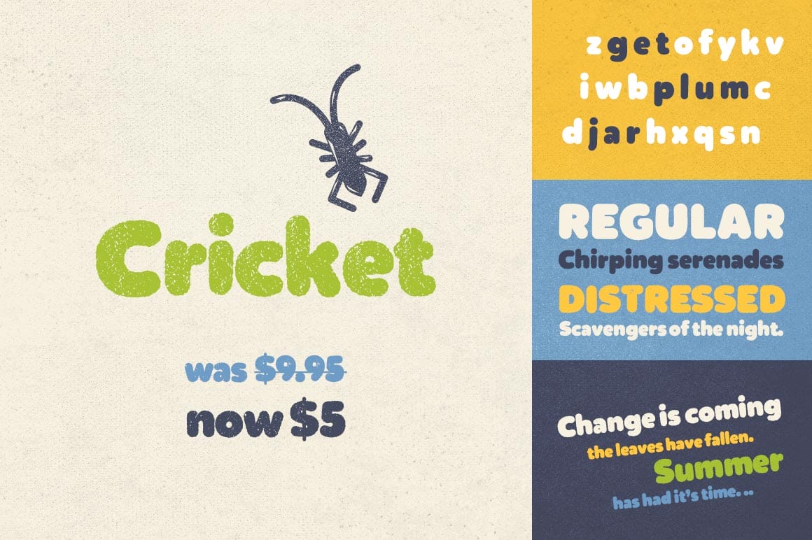 Cricket Font in Regular & Distressed Styles – only $5!