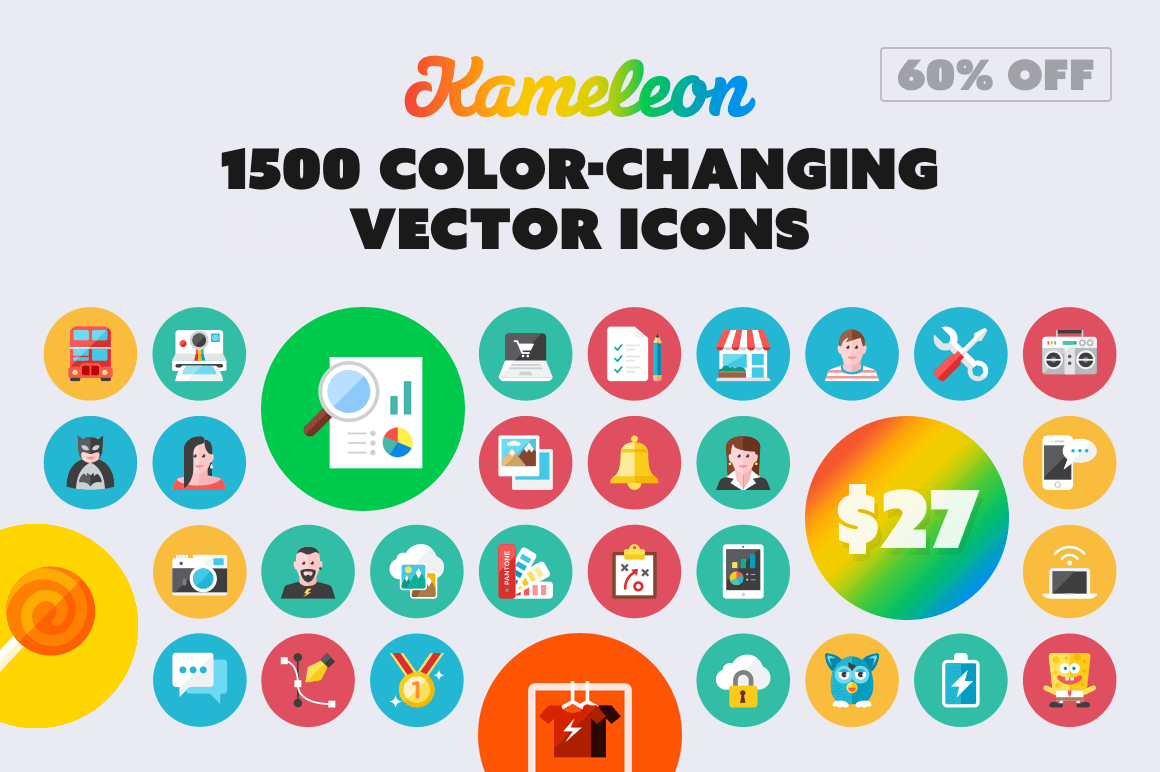Kameleon’s 1500 Color-Changing Vector Icons – only $27!