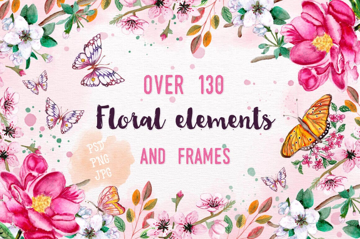 130+ Clip-art Floral Elements and Frames – only $18!