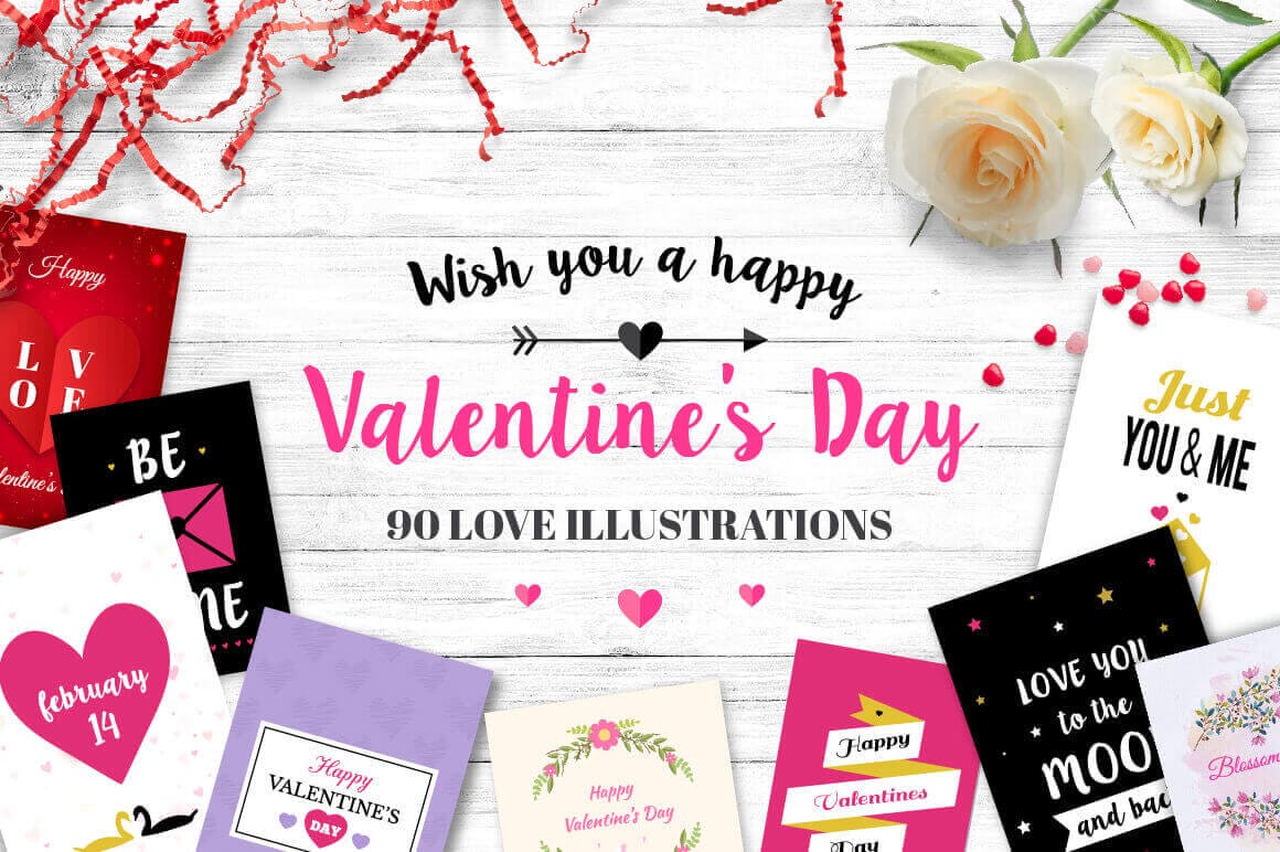 Bundle: 90+ Valentine’s Day Illustrations – only $15!