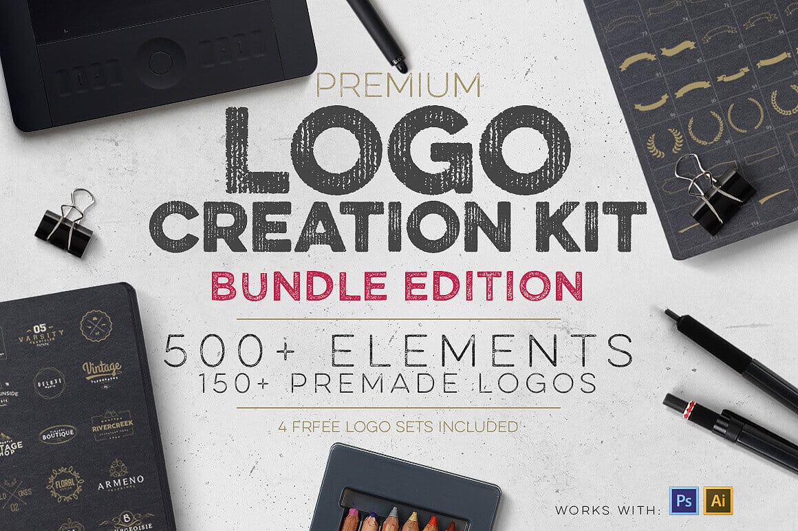 Professional Logo Creation Kit Bundle with 500+ Elements – only 14!
