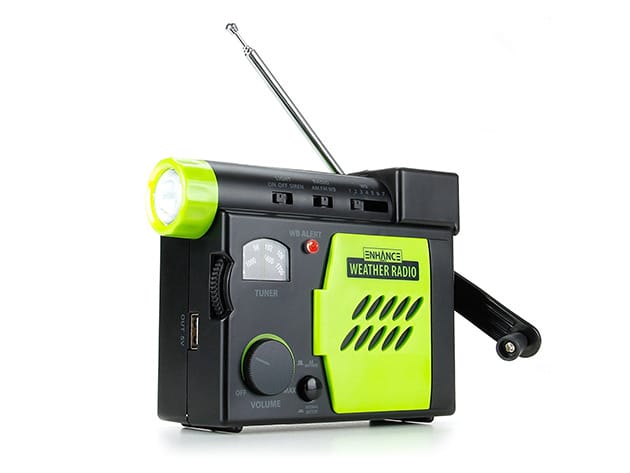 Enhance Emergency Weather Radio with Flashlight, Hand Crank, Loud Siren & Charger for $24