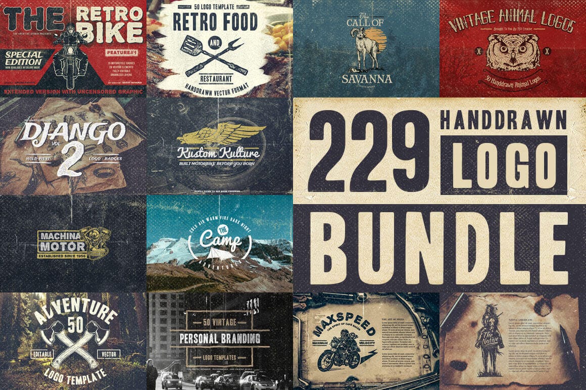 225+ Authentic Hand Drawn Logos from TSV Creative – only $14!