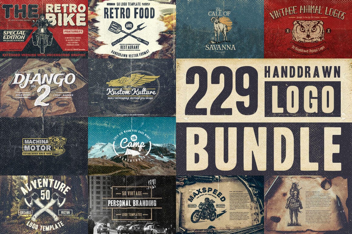 225+ Authentic Hand Drawn Logos from TSV Creative - only $14!