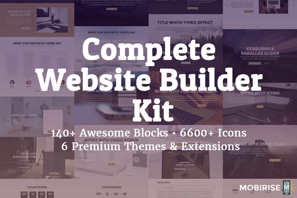 Complete Website Builder Kit for Mobirise, 400+ Blocks, 7000+ Icons – only $37!