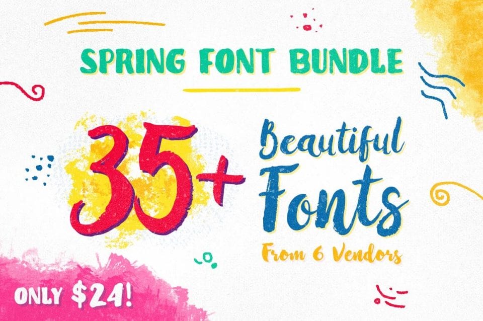 Spring Font Bundle – 35+ Beautiful Fonts from 6 Designers – only $24!