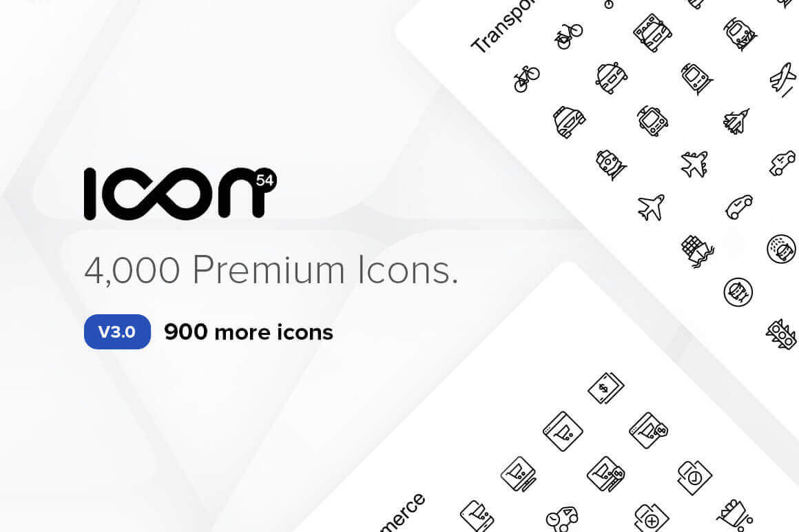 The Icon54 v3.0 Collection of 4,000 Perfect Icons – 85 Categories – only $19!