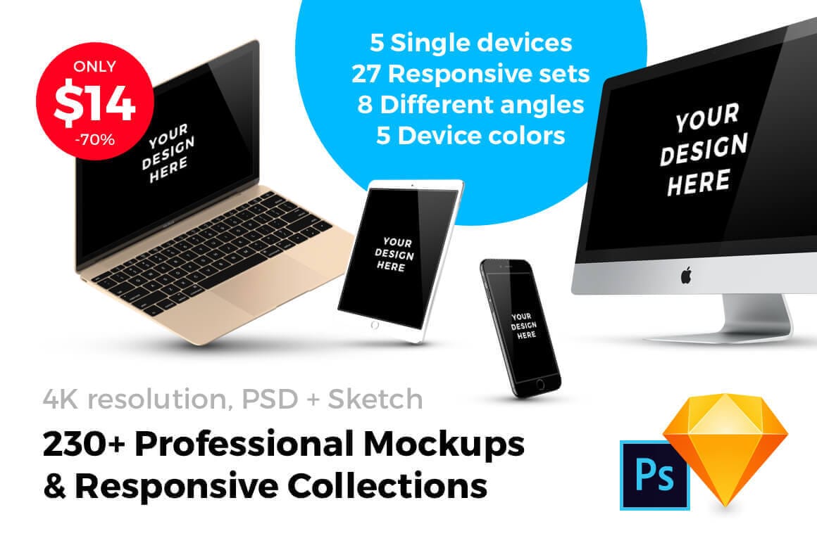 230+ Professional and Customizable Mockups - only $14!