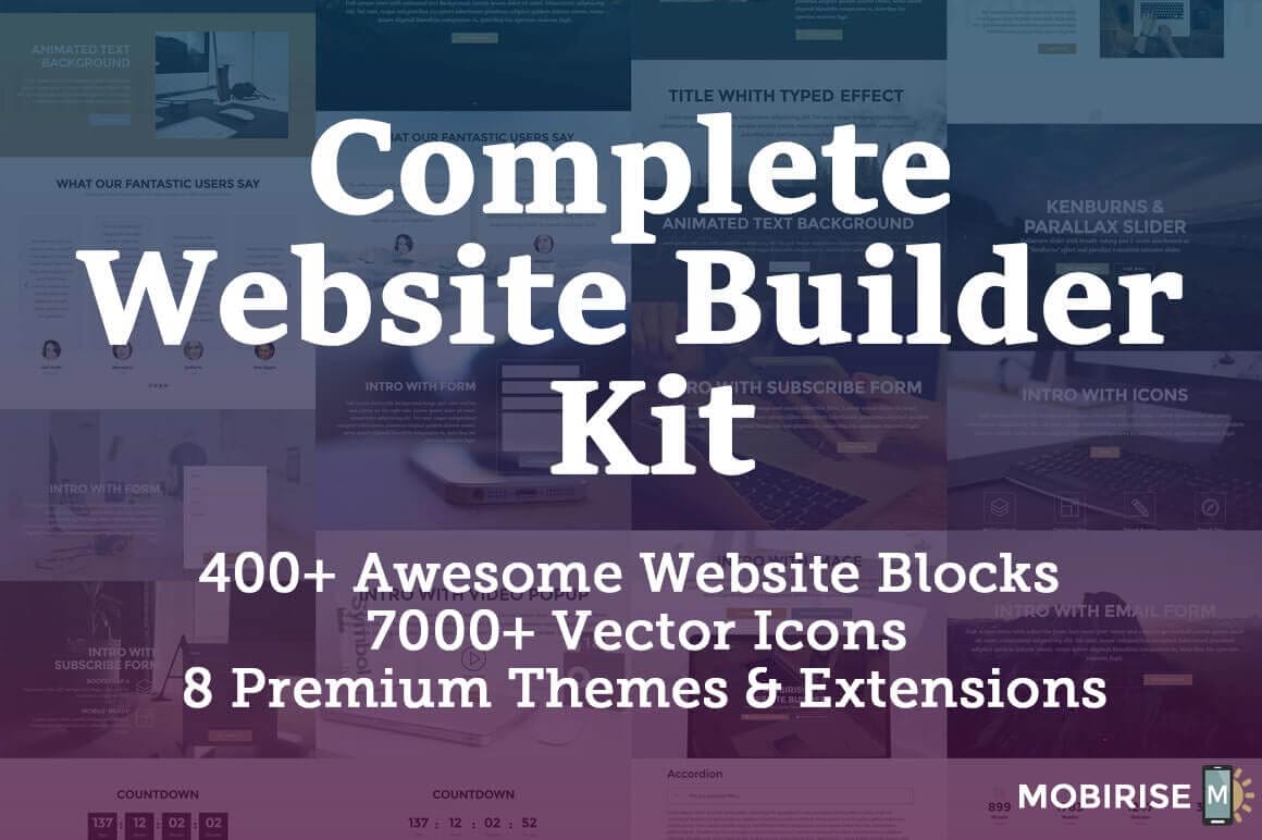LAST CHANCE: Complete Website Builder Kit for Mobirise, 400+ Blocks, 7000+ Icons – only $37!