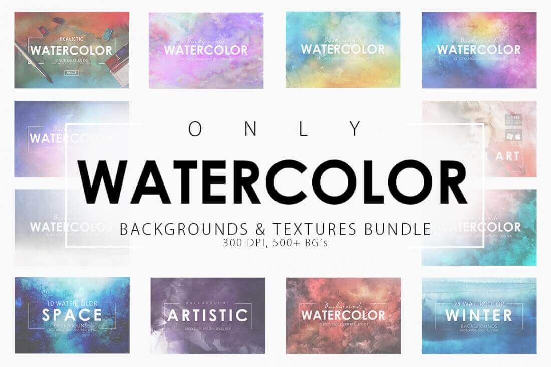 Bundle: 500+ Gorgeous, Hi-Res Watercolor Backgrounds – only $14!