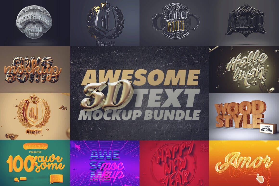 20 Hi-Res 3D Text Mockup Templates - only $19!