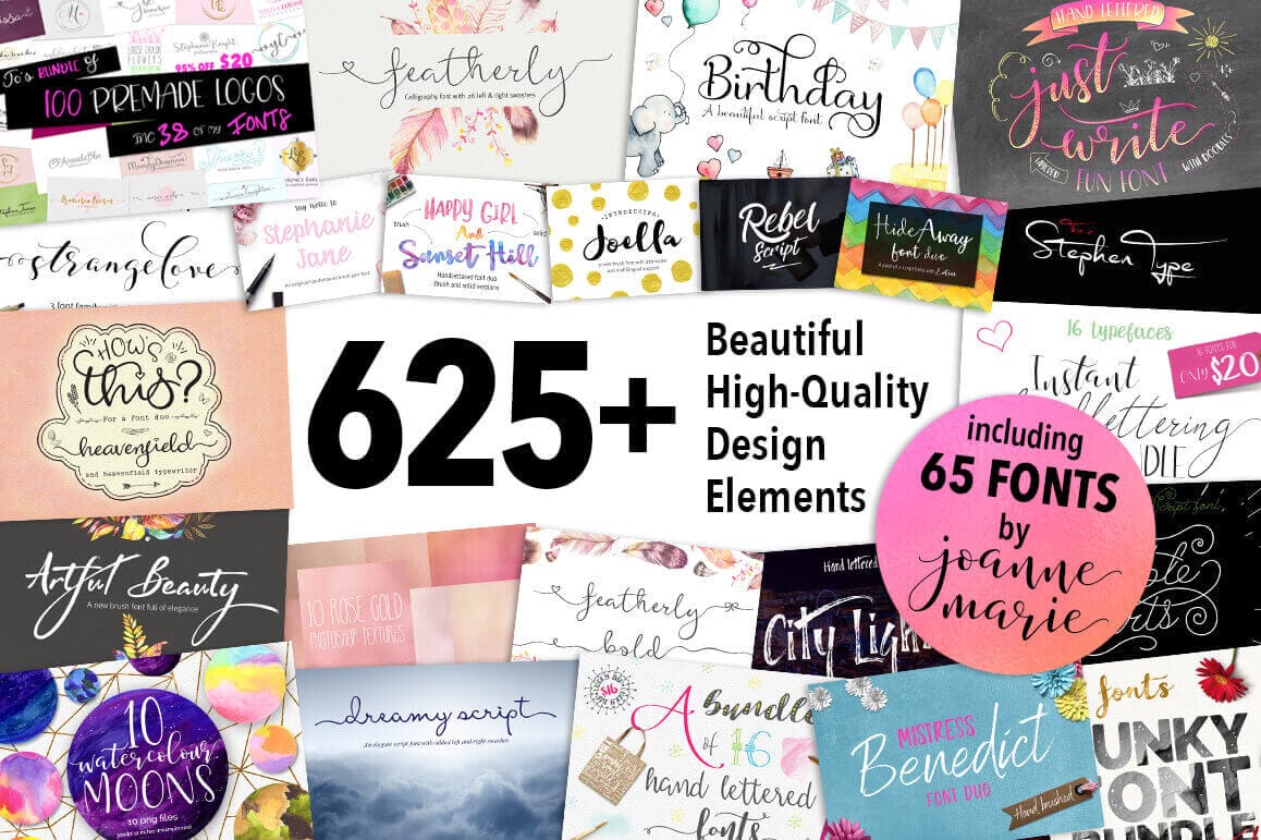 Bundle: 625+ Beautiful High-Quality Design Elements and Fonts – only $21!