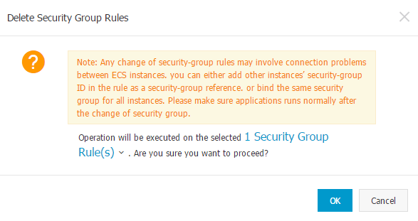 Business Legions Alicloud - Delete Security Group Rules Confirmation