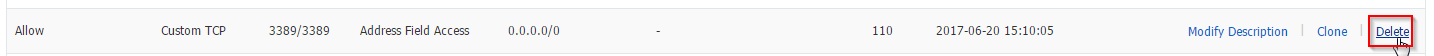 Business Legions Alicloud - Security Setting Configure Rules Quickly Create Rules List Delete Port 3389