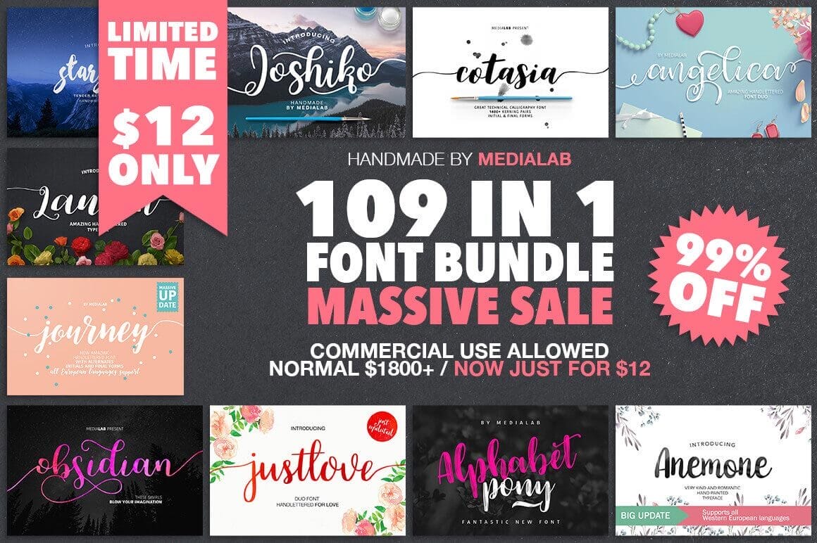 109 Professional, Premium Fonts with Extended License – only $12!