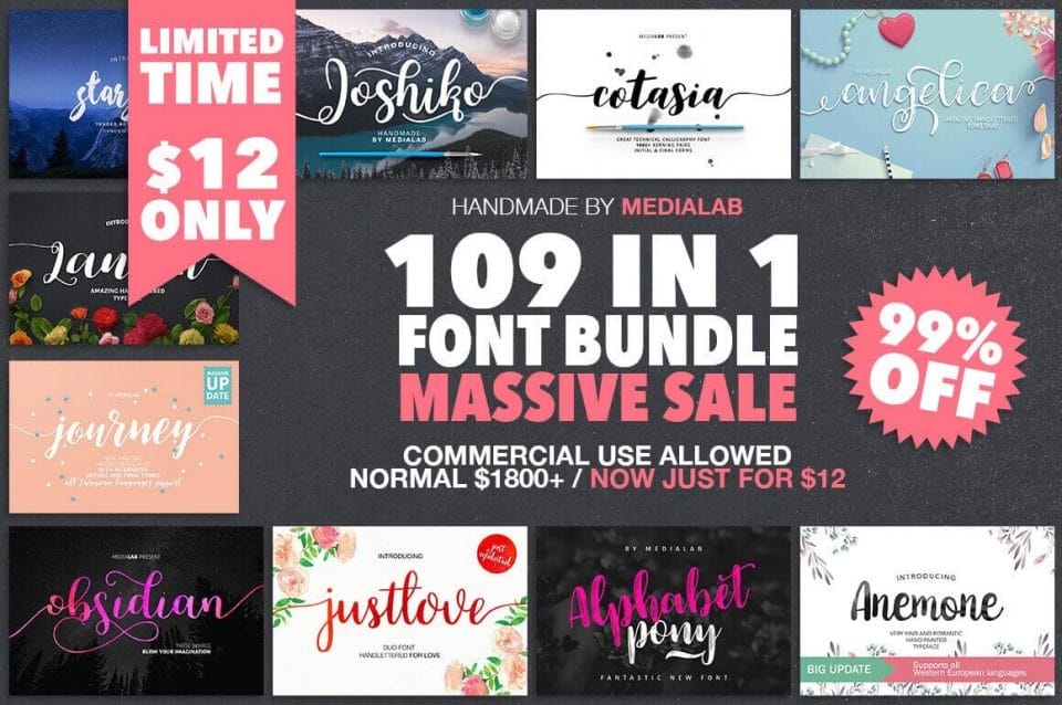 109 Professional, Premium Fonts with Extended License – only $12!