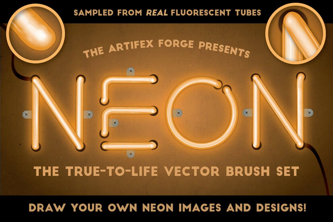 28 Realistic Neon Vector Illustrator Brushes from Artifex Forge  - only $7!