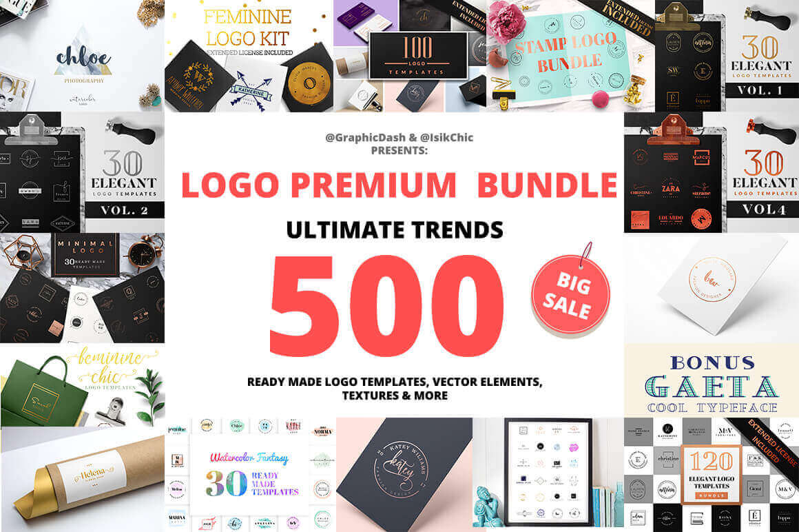 500 Premium Logo Templates with Vectors and Textures – only $15!