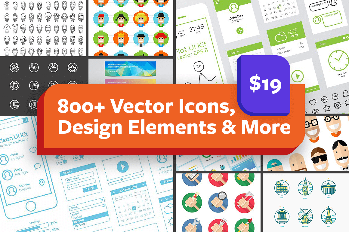 800+ Vector Icons, Design Elements & More – only $19