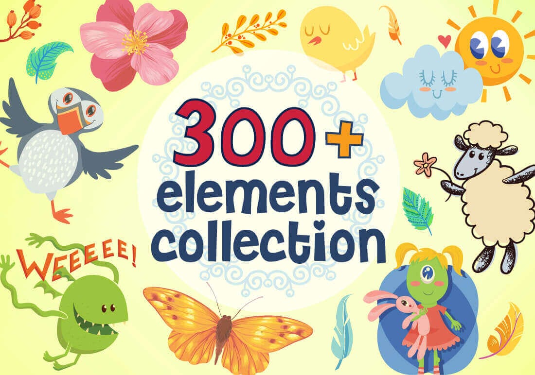 Bundle: 300+ Adorable Illustrations, Ornaments and Other Elements – only $9!