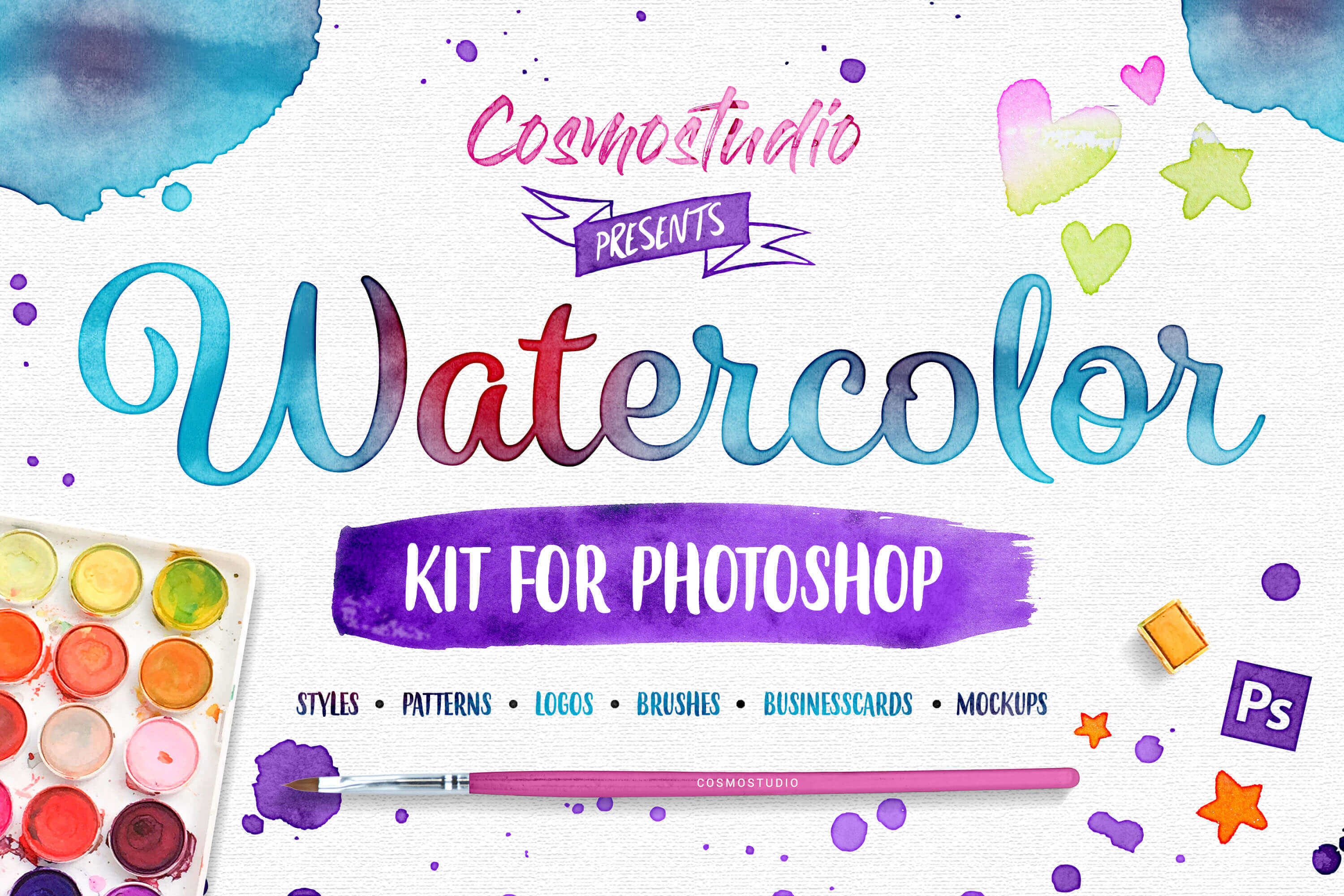 Gorgeous Watercolor Kit for Photoshop – only $9!