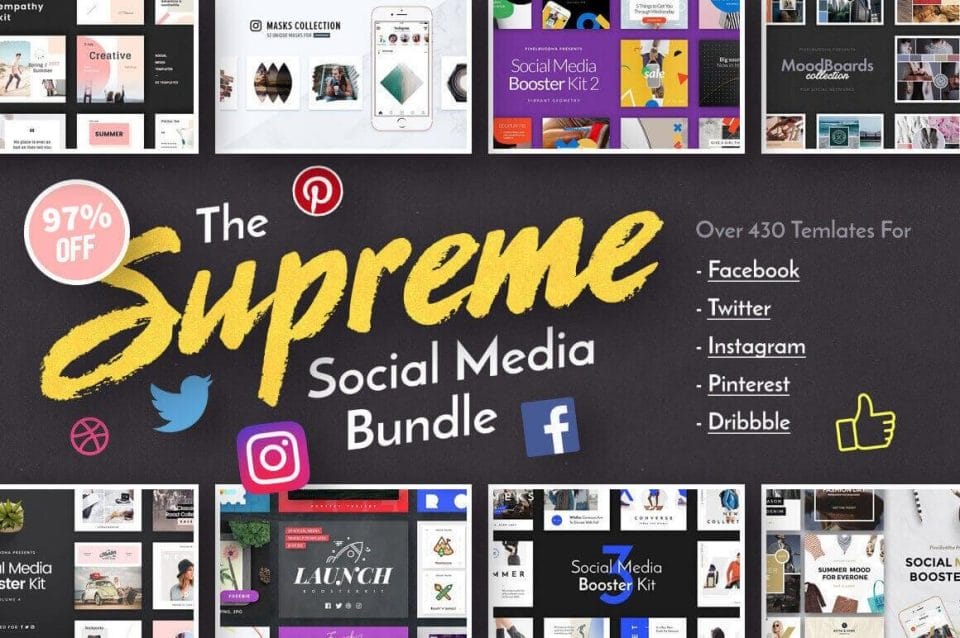168 Social Media Templates for Facebook, Instagram, Twitter & Pinterest – only $24!