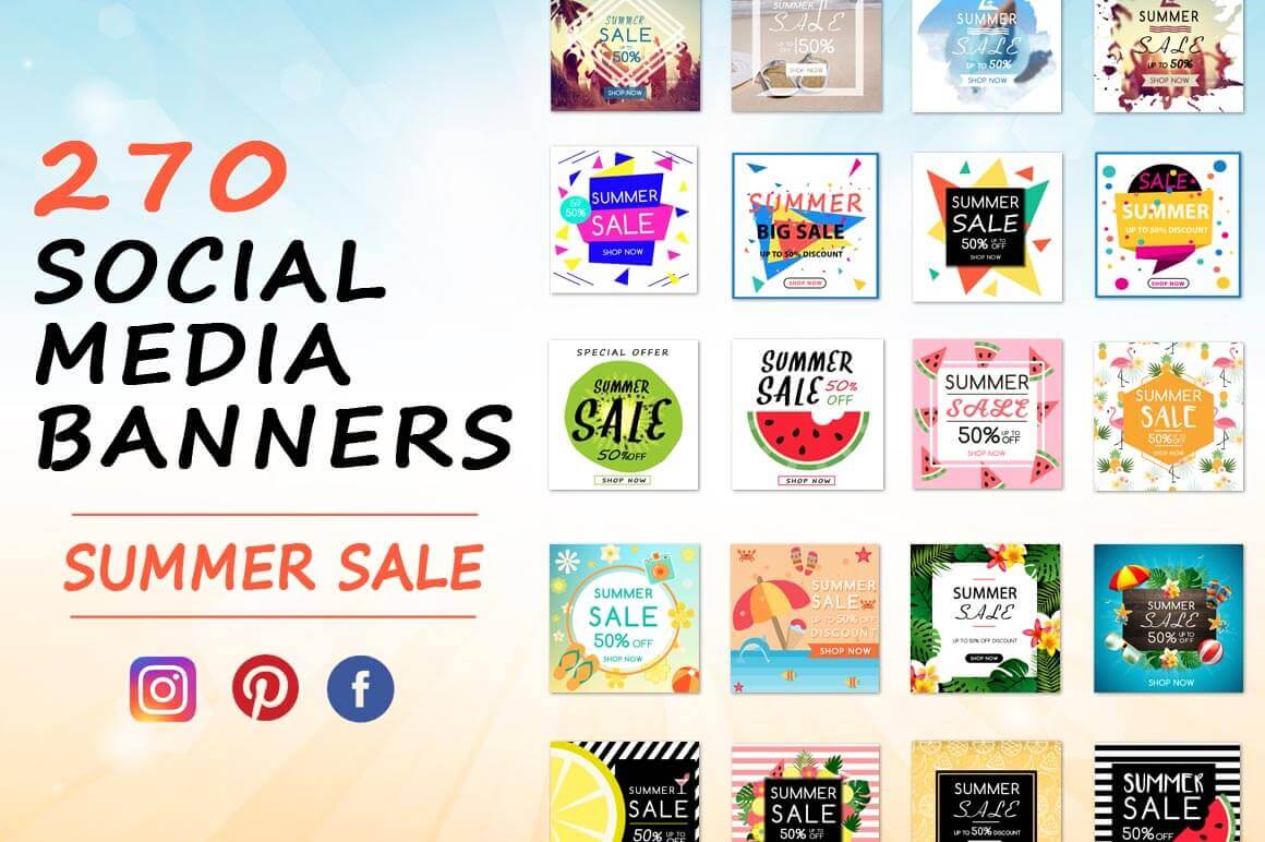 250+ Summer Sale Banners for Social Media - only $19!