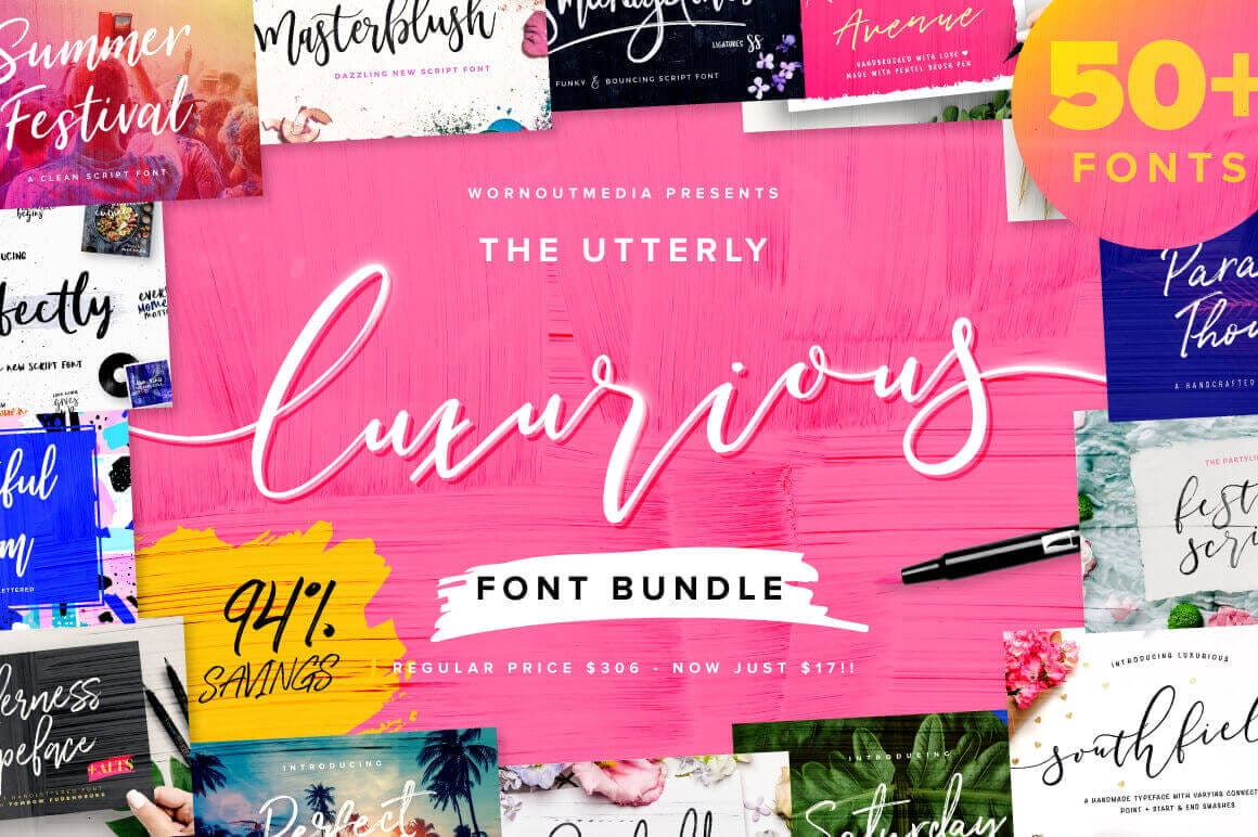 53 Utterly Luxurious Fonts from 21 Unique Typefaces - only $17!