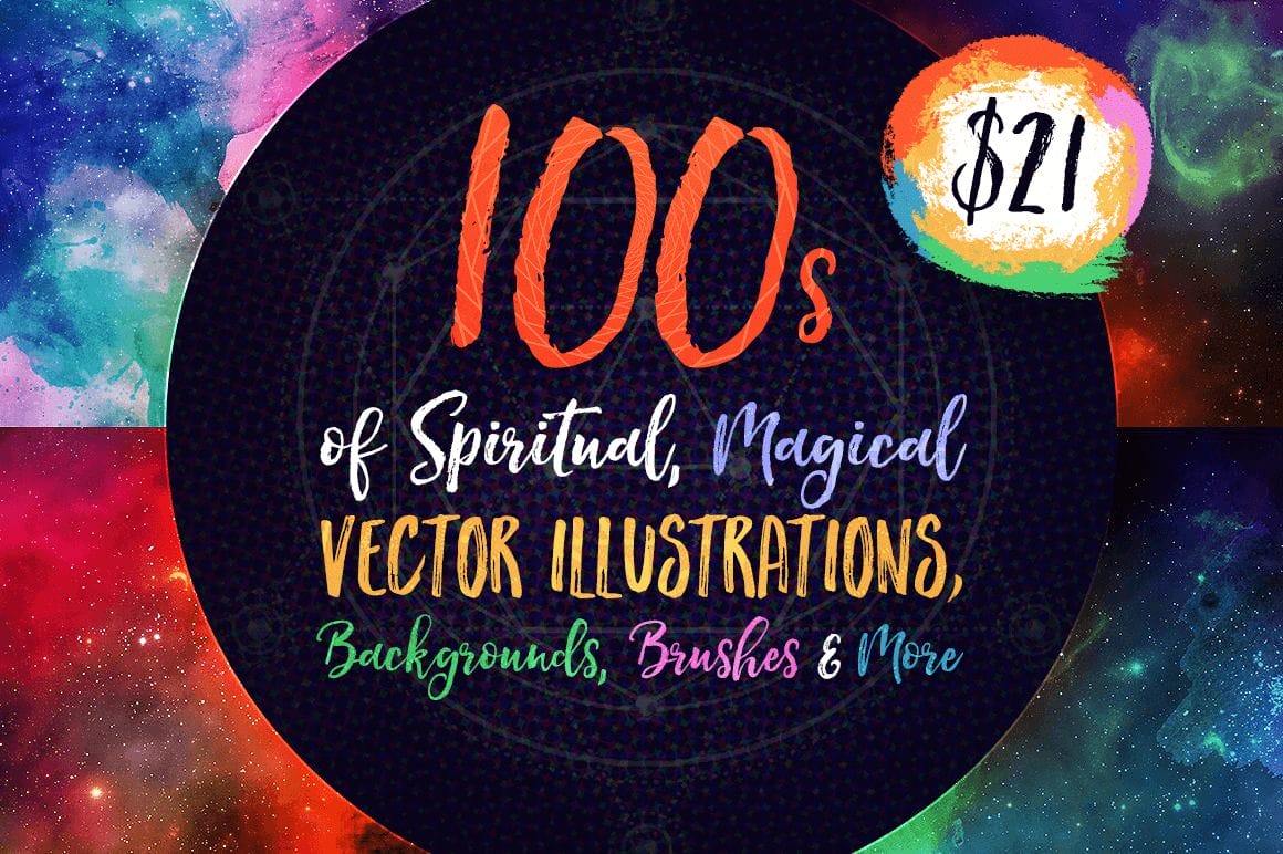 100’s of Spiritual, Magical Vector Illustrations, Backgrounds, Brushes & More – only $21!