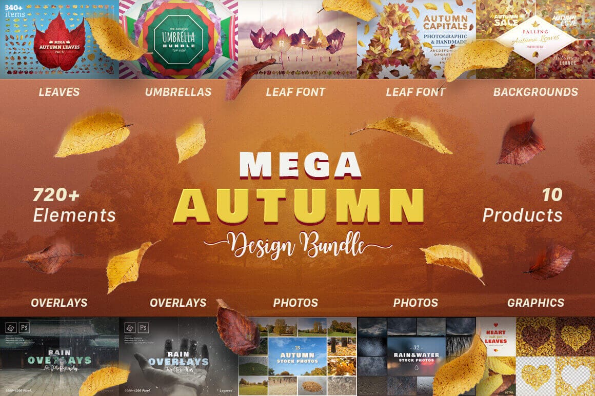 Mega Autumn Design Bundle with 700+ Elements – only $9!