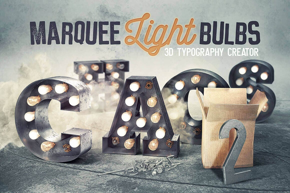 Marquee Light Bulbs 2 – Chaos: 3D Typography Creator Kit – only $17!
