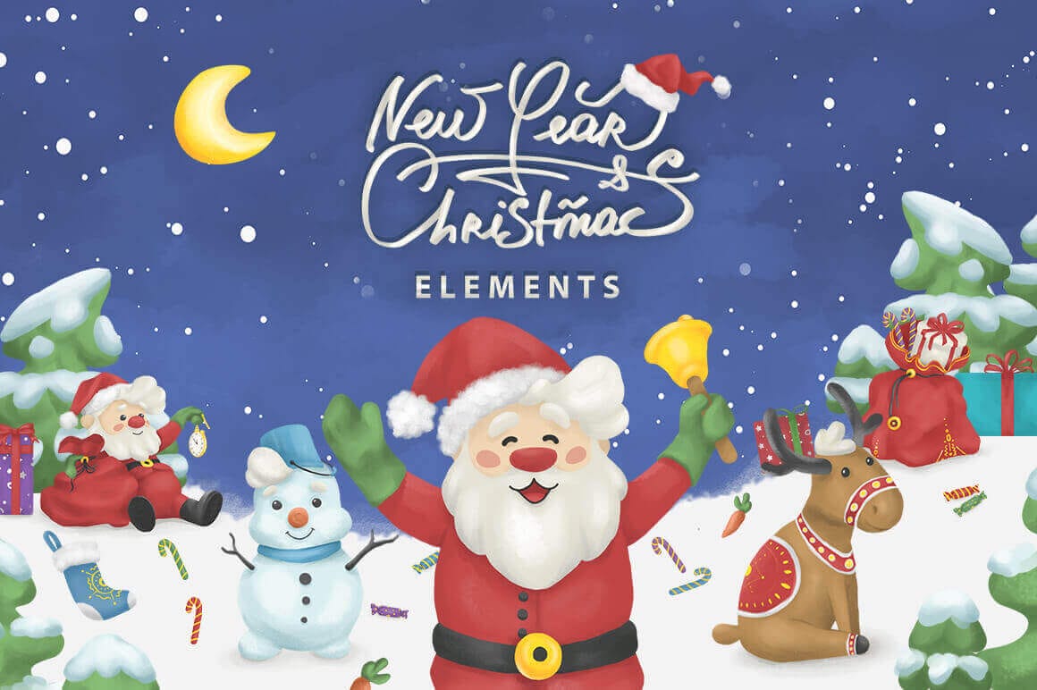 150+ Christmas & New Year Illustrations, Stickers & Design Elements – only $19!