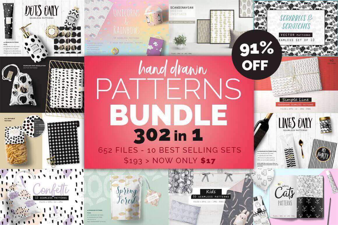 300+ Beautiful Hand-Drawn Pattern Vectors – only $17!