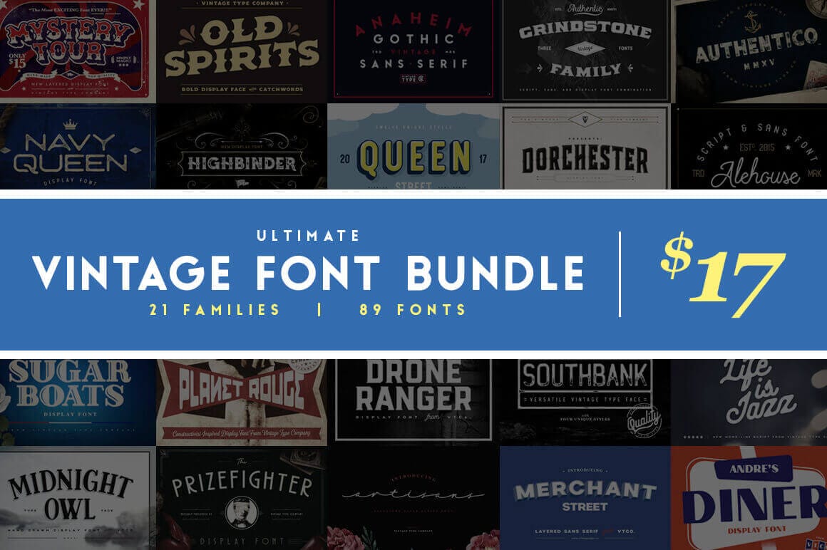 75+ Unique Vintage Typefaces – only $17!