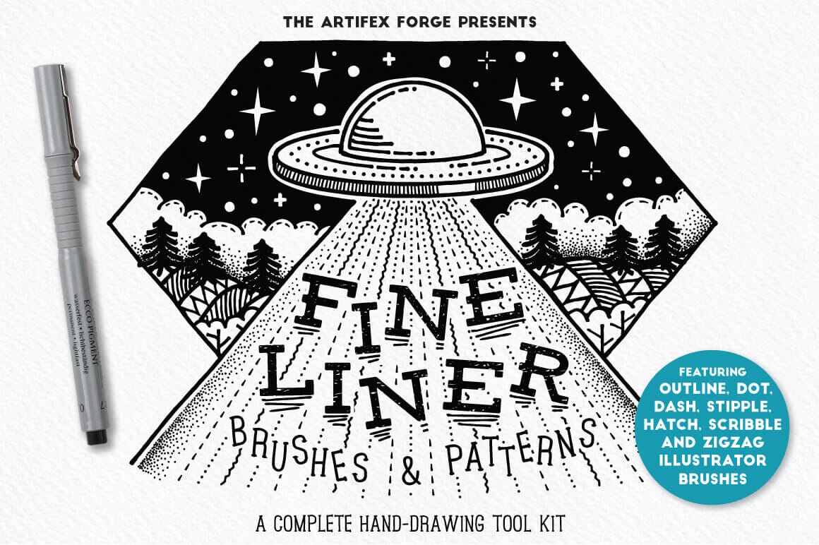 20+ Fineliner Brushes & Patterns from The Artifex Forge – only $8!